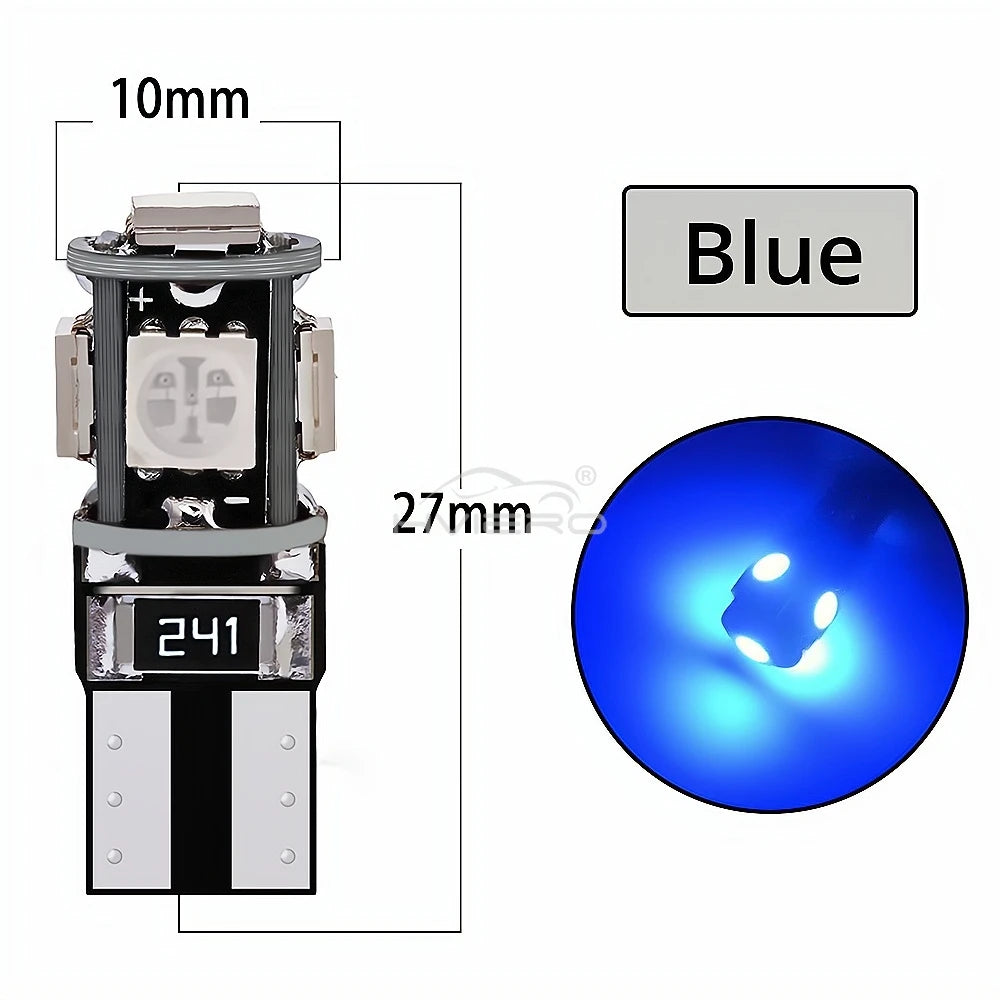 T10 W5W 5SMD LED Car Bulbs 12V | 20/50/100 Pack Error-Free LED Car Bulbs SWANS Blue 100PCS