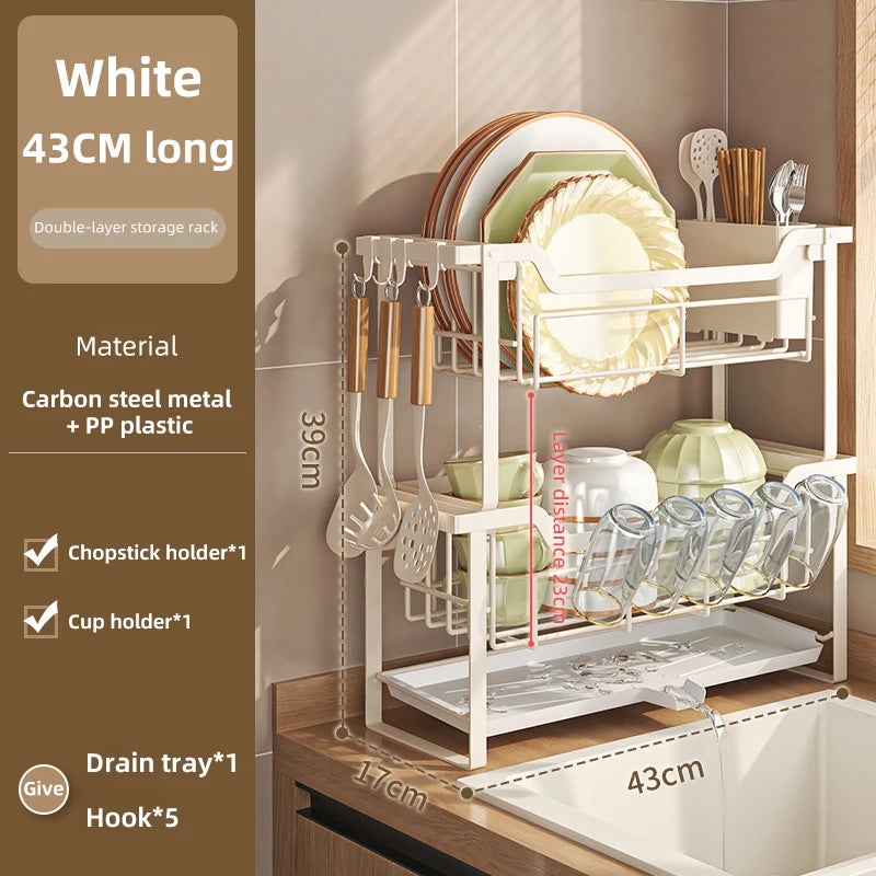 SWANS 2-Tier Dish Drying Rack with Drain Tray & Utensil Holder Dish Drying Rack SWANS White-B