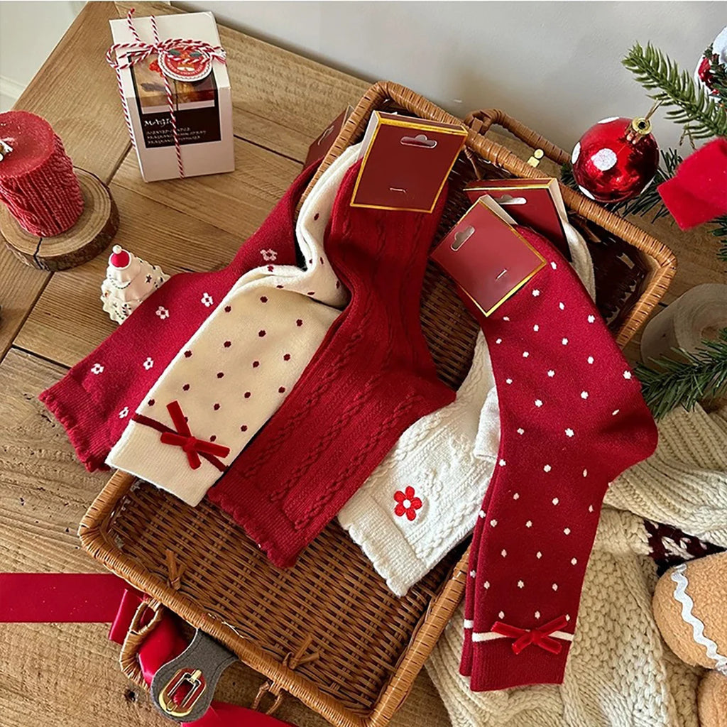 Women's Floral Bow Cotton Mid-Tube Socks – Polka Dot 2pc Women's Casual Socks SWANS