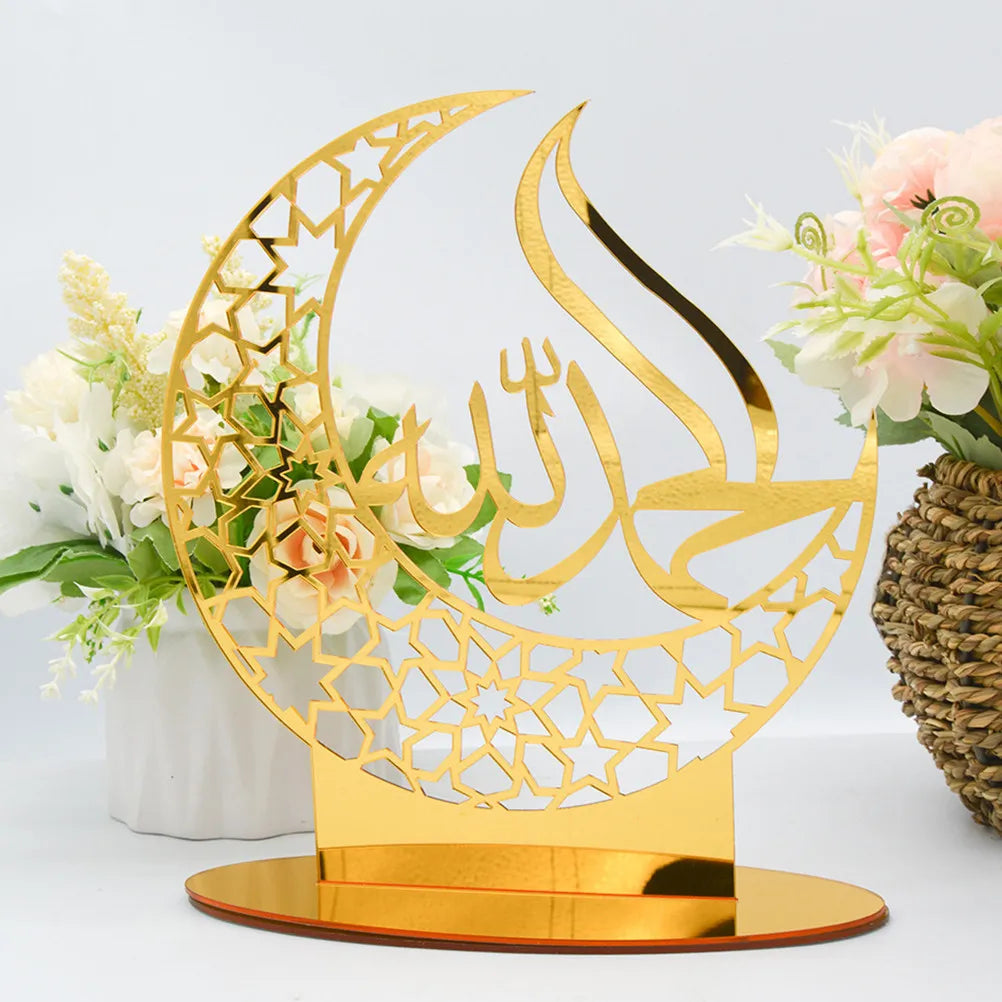 Acrylic Ramadan Eid Mubarak Ornament – Golden Desktop Decor Festival Tabletop Ornament SWANS