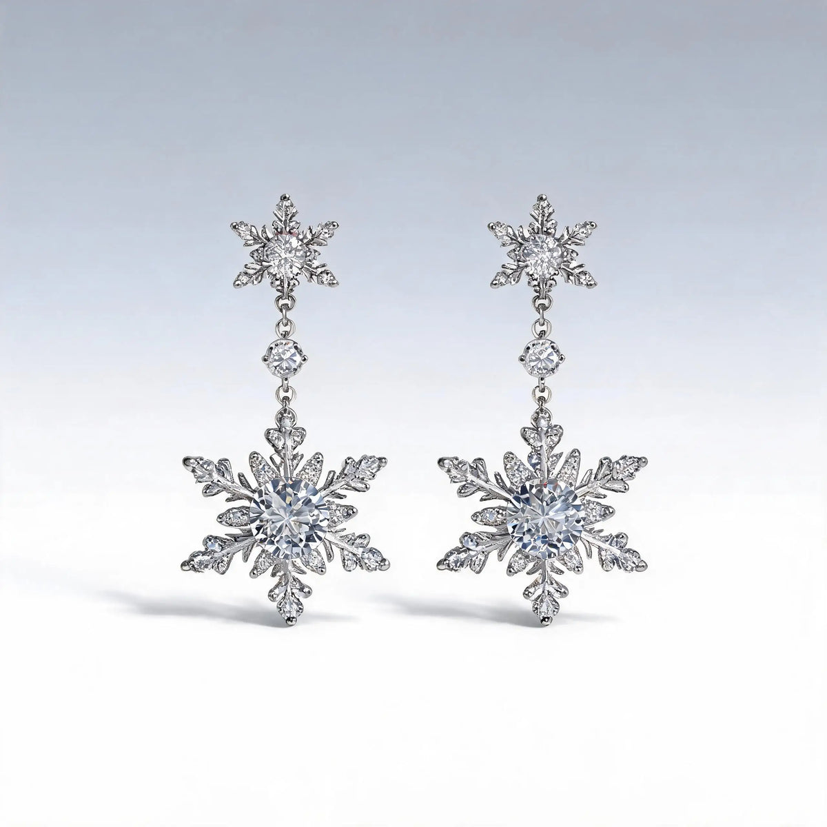 Double Snowflake Dangle Earrings – Hypoallergenic CZ Drop Dangle Earrings SWANS