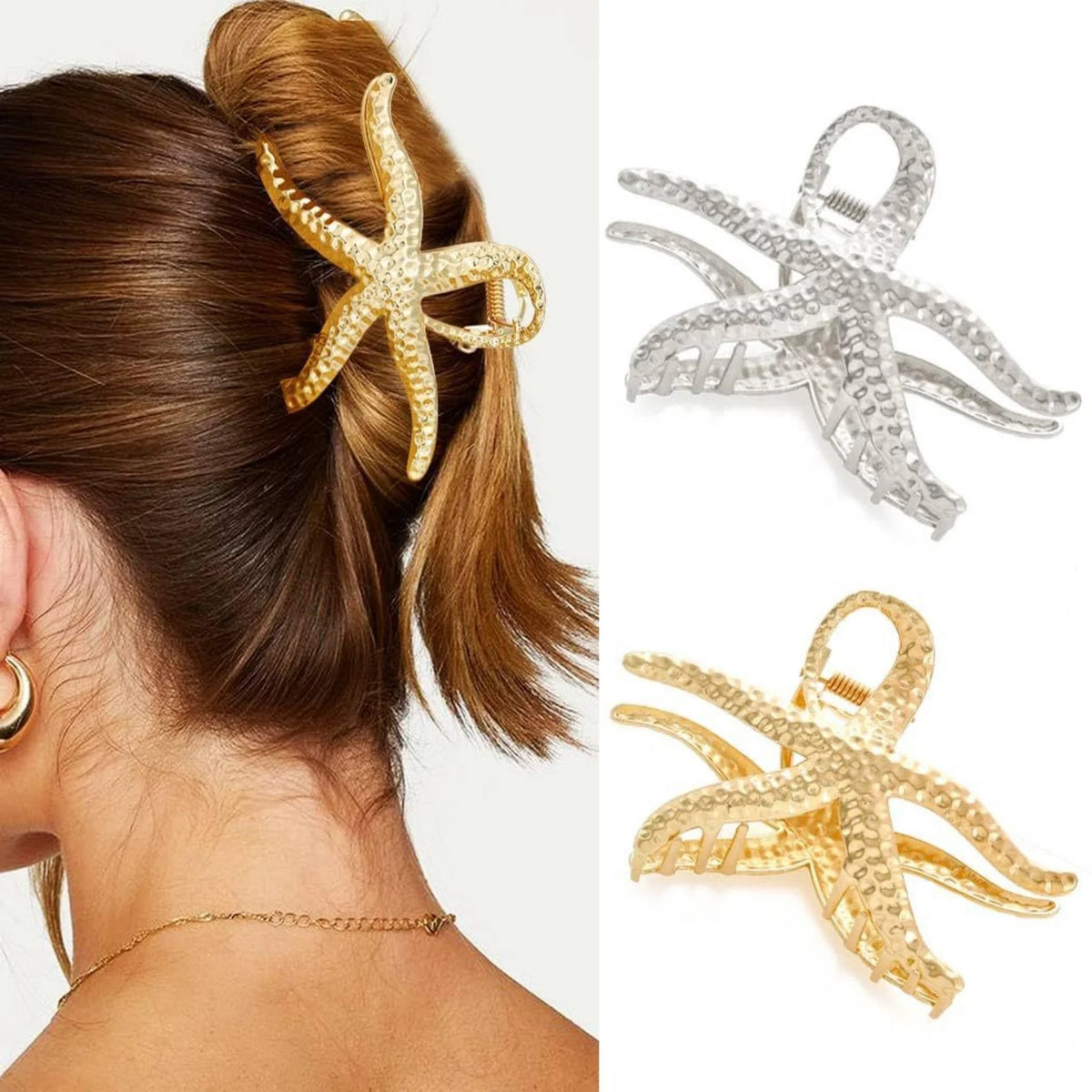 Starfish Hair Claw Clip – Gold & Silver Metal Hair Grip Hair Claw Clip SWANS