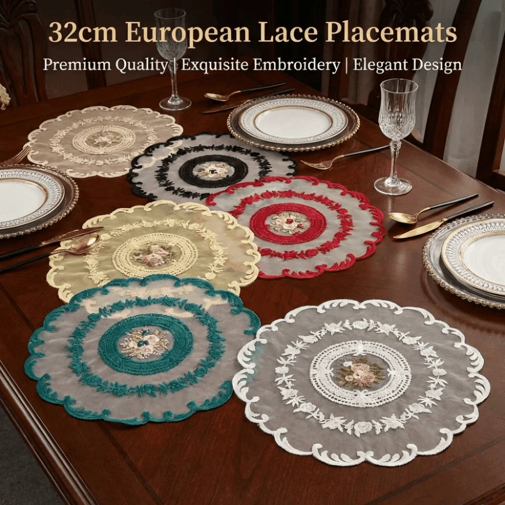 Vintage Lace Embroidered Table Doily – White Round Placemat Lace Table Doily SWANS