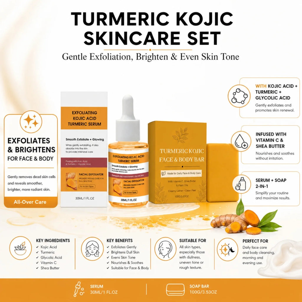 OceAura Turmeric Kojic Acid Exfoliating Serum & Soap Set Exfoliating Skincare Set SWANS