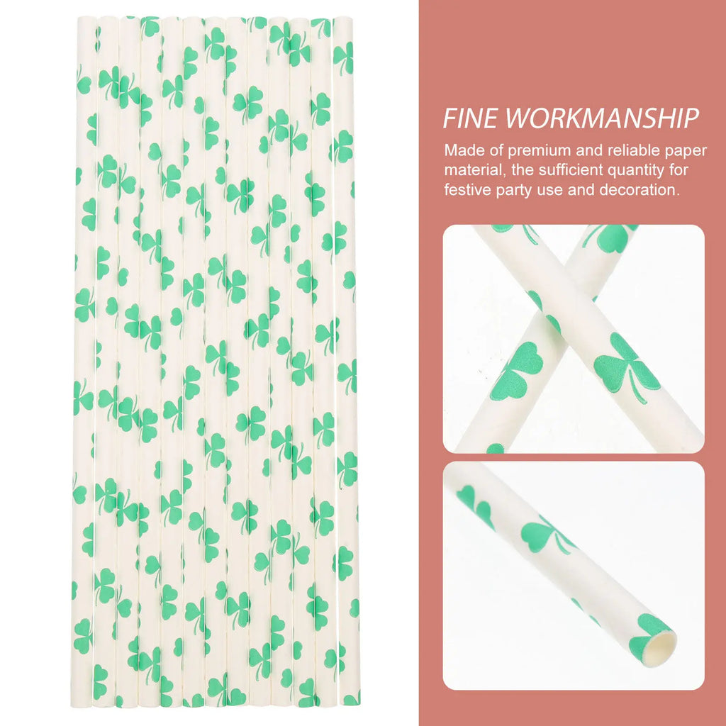 St. Patrick's Day Shamrock Paper Straws 96-Pack | Green Party Paper Straws SWANS