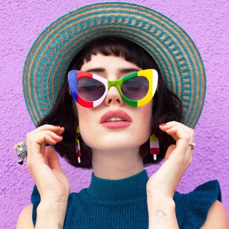 TOYEARN Cat Eye Sunglasses Women UV400 Big Frame Vintage Cat Eye Sunglasses SWANS