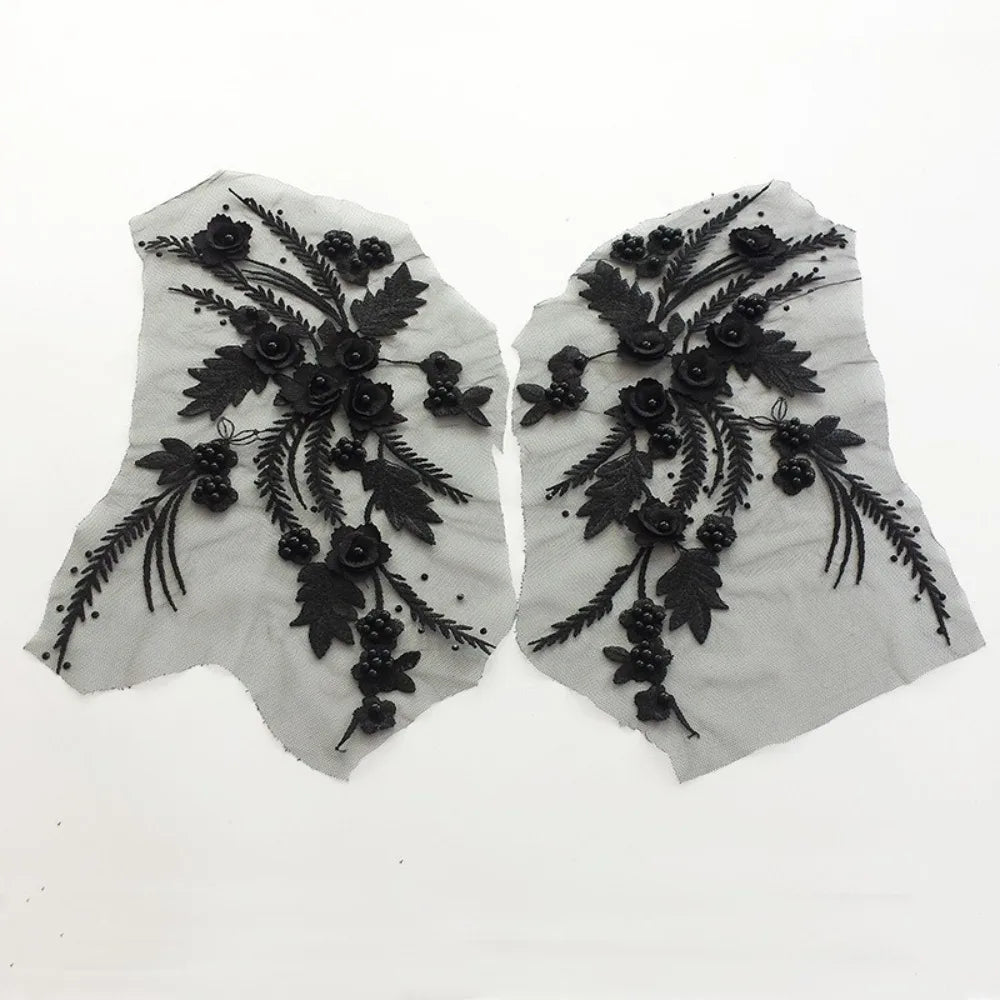 Sequin Embroidery Lace Applique Patches DIY Pair 22x32cm Embroidery Applique Patch SWANS Black
