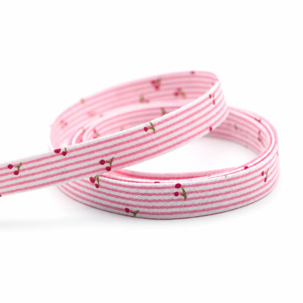 Cherry Print Striped Cotton Ribbon – Multi-Width DIY Crafts Decorative Craft Ribbon SWANS Cherry 1cm-5 Yards