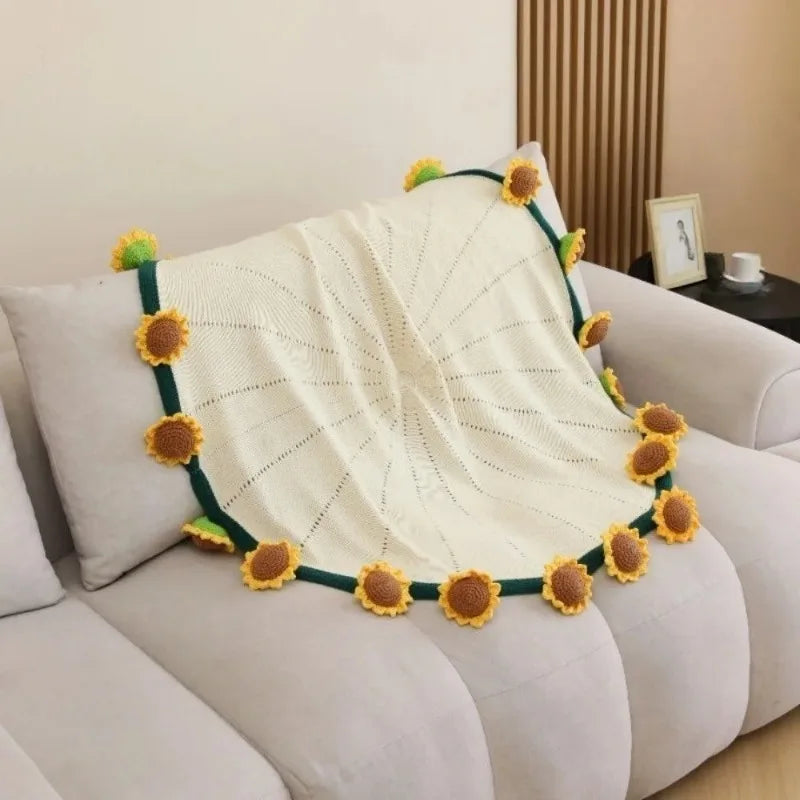 Sunflower Bouquet Blanket – Knitted Throw Unfolds to Sofa Cover Knitted Throw Blanket SWANS