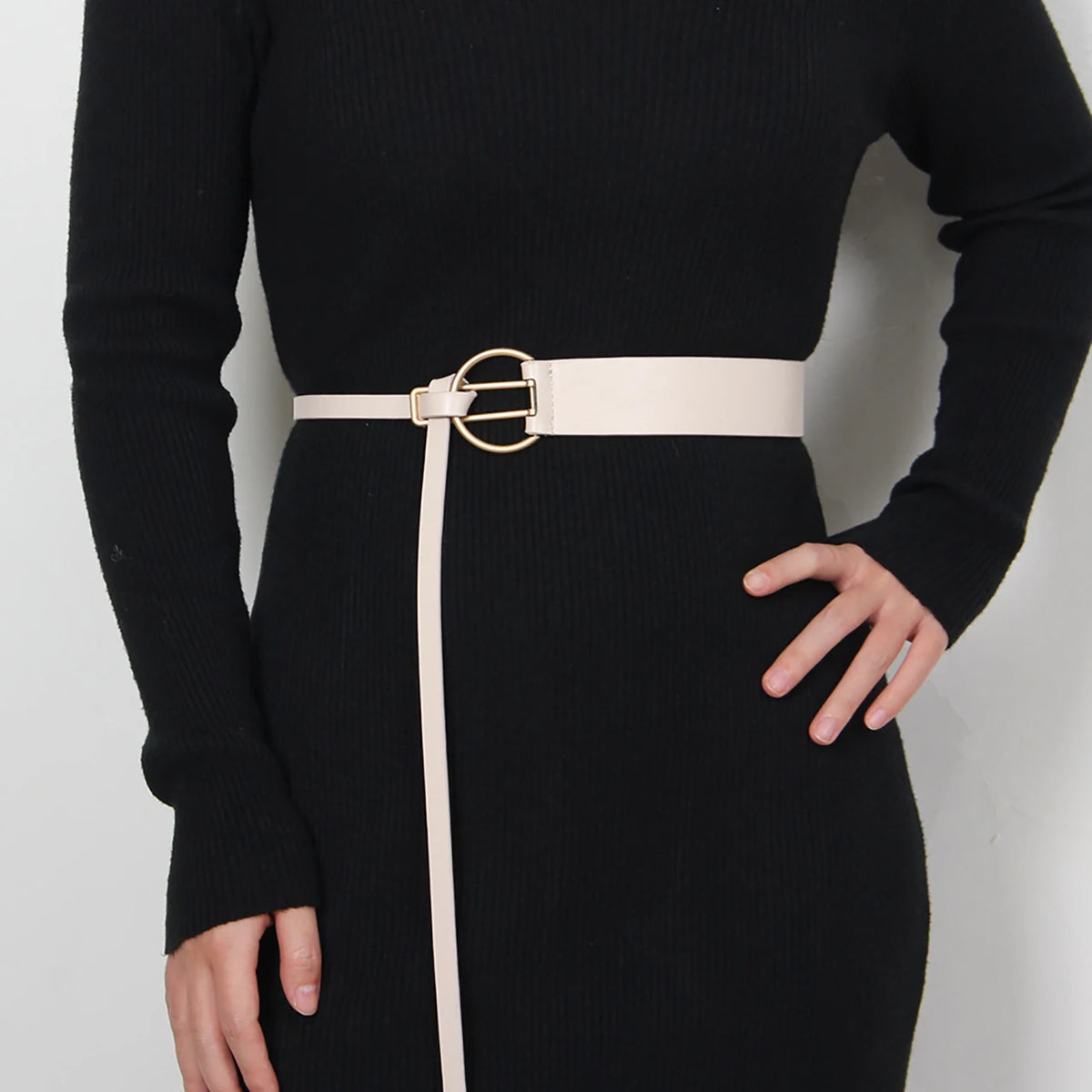 Women's PU Leather Knotted Waist Belt – Decorative Corset Strap Women's Waist Belt SWANS white 118cm