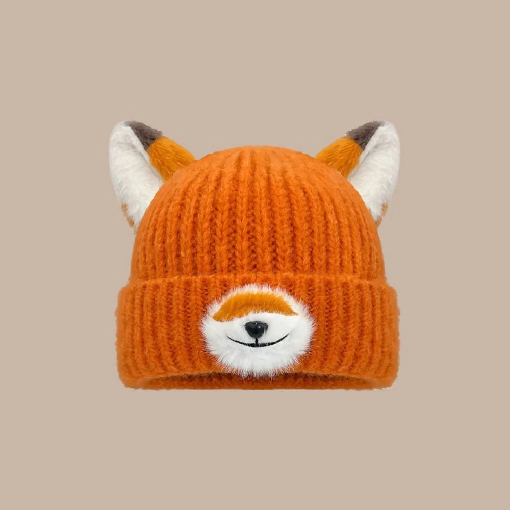 Y2K Fox Ears Beanie – Warm Thickened Knit Winter Hat Unisex Knit Beanie Hat SWANS Orange