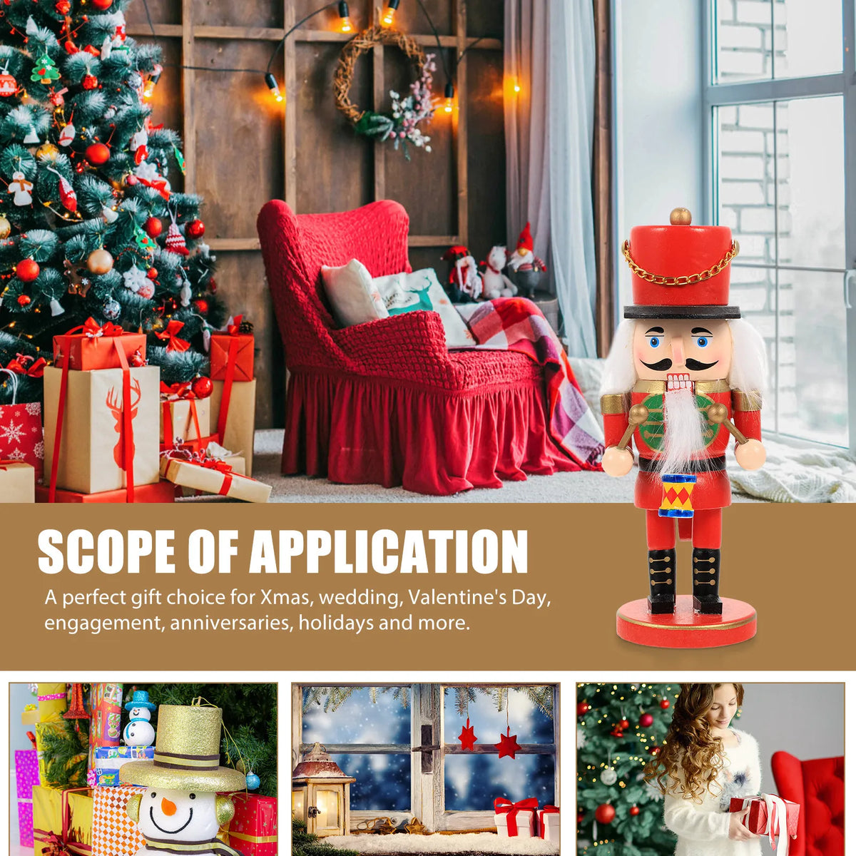 Wooden Nutcracker Soldier Figurine – Christmas Tabletop Decor Christmas Nutcracker Figurine SWANS