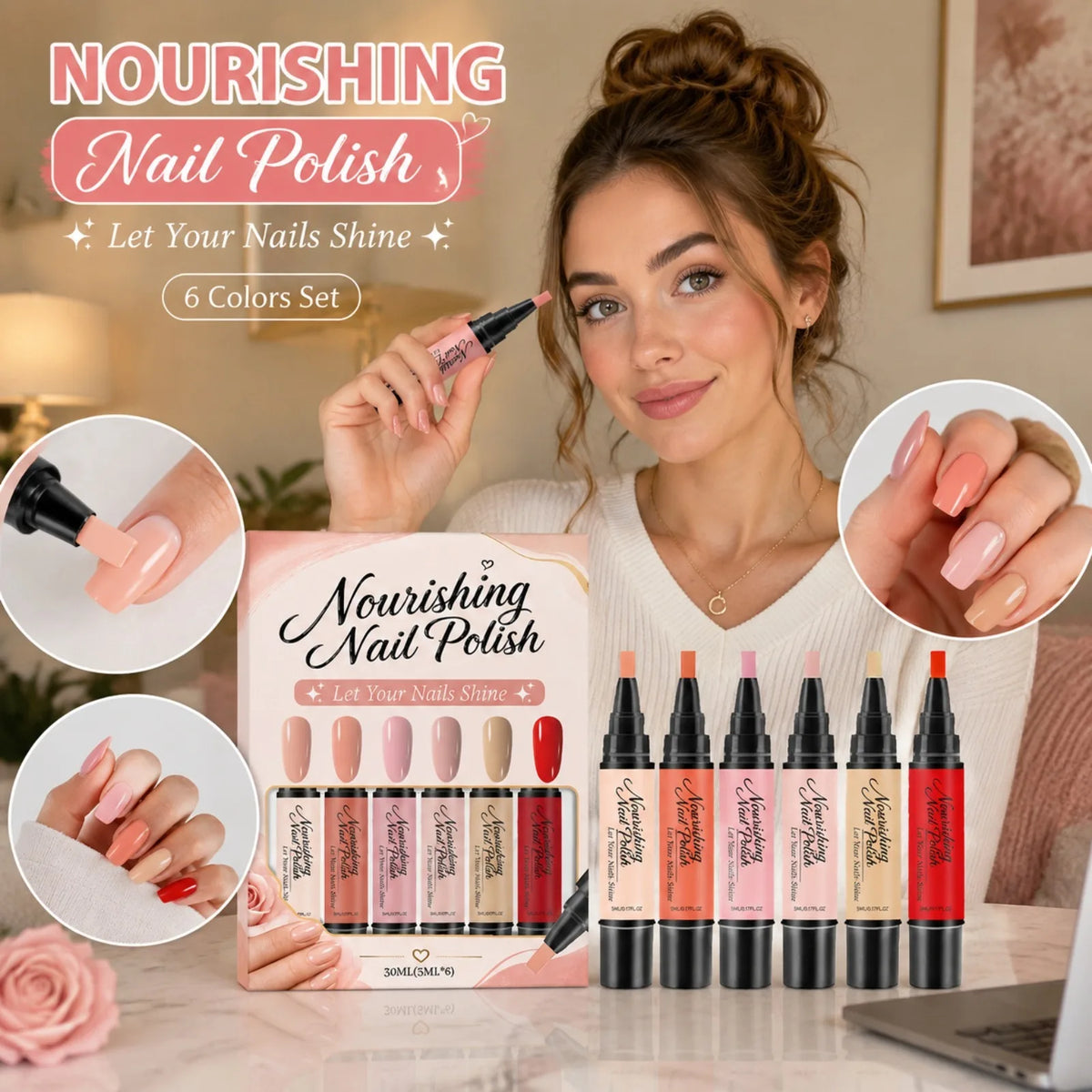 6-Color Quick Dry Nail Polish Pen Set – DIY Nail Art Manicure Nail Polish Pen Set SWANS
