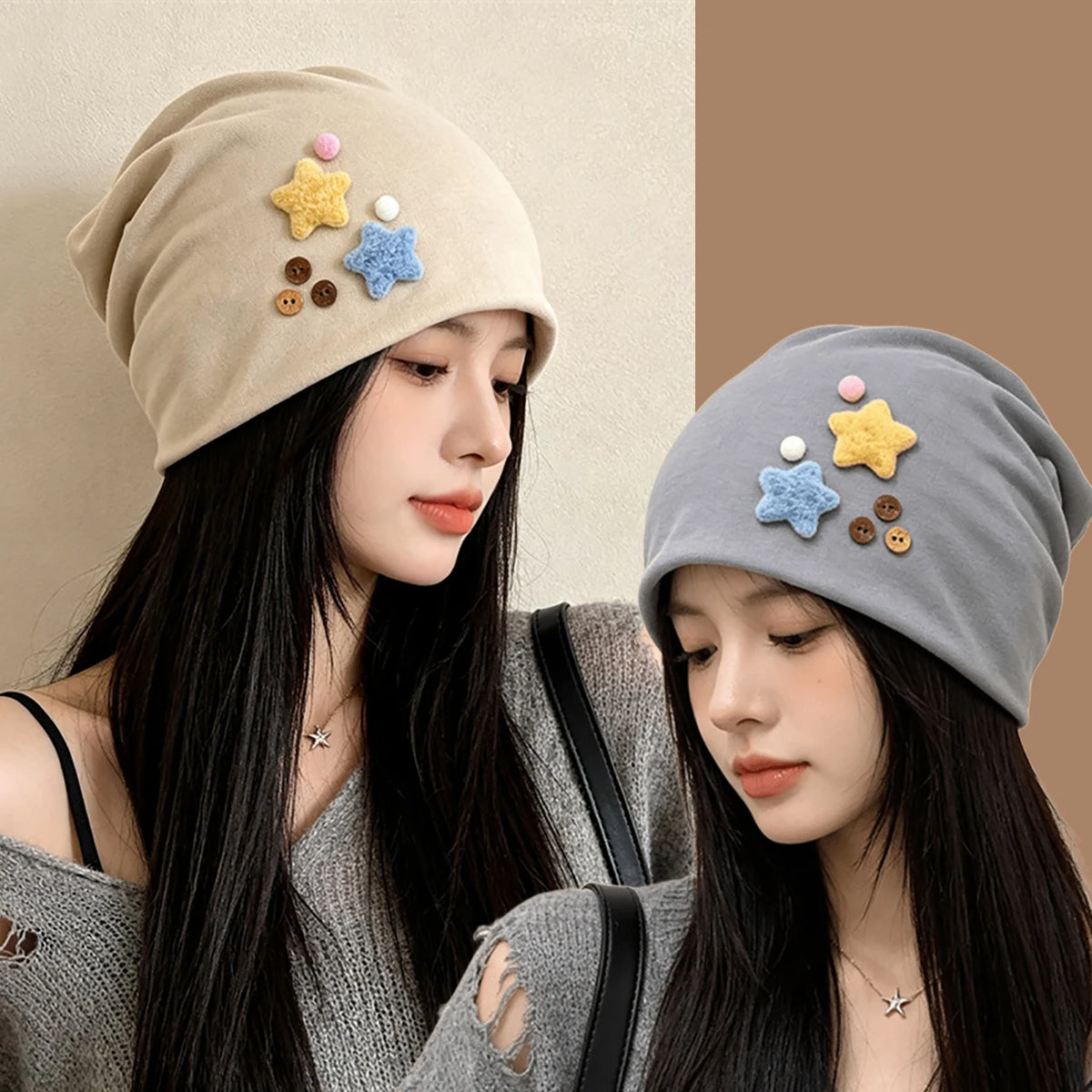 3D Star Slouchy Beanie for Women – Warm Knit Winter Hat Knit Winter Beanie SWANS