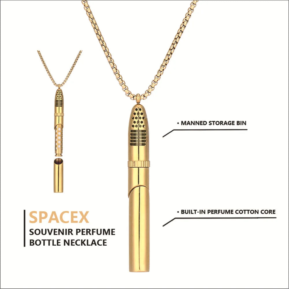 Rocket Perfume Bottle Necklace – Stainless Steel Aroma Pendant Aroma Pendant Necklace SWANS