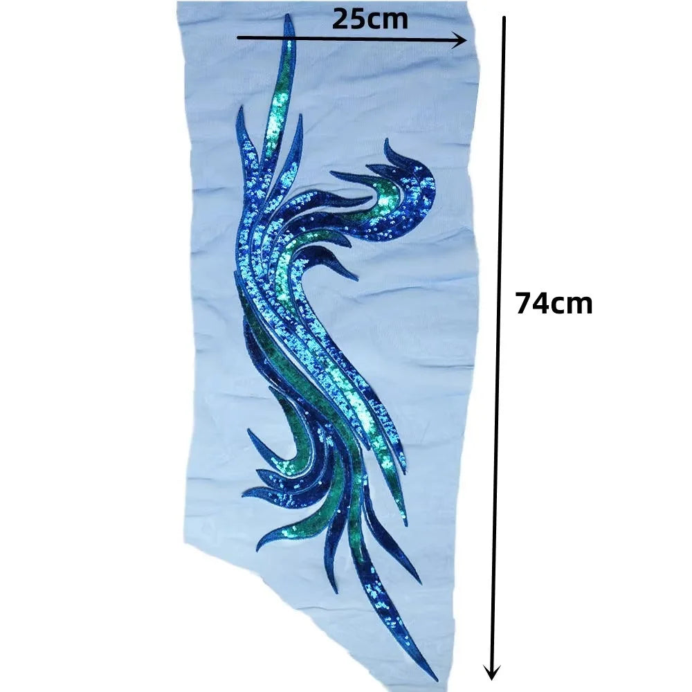Large Baroque Sequin Embroidery Patch 25x74cm DIY Sew-On Embroidery Patch SWANS Blue right