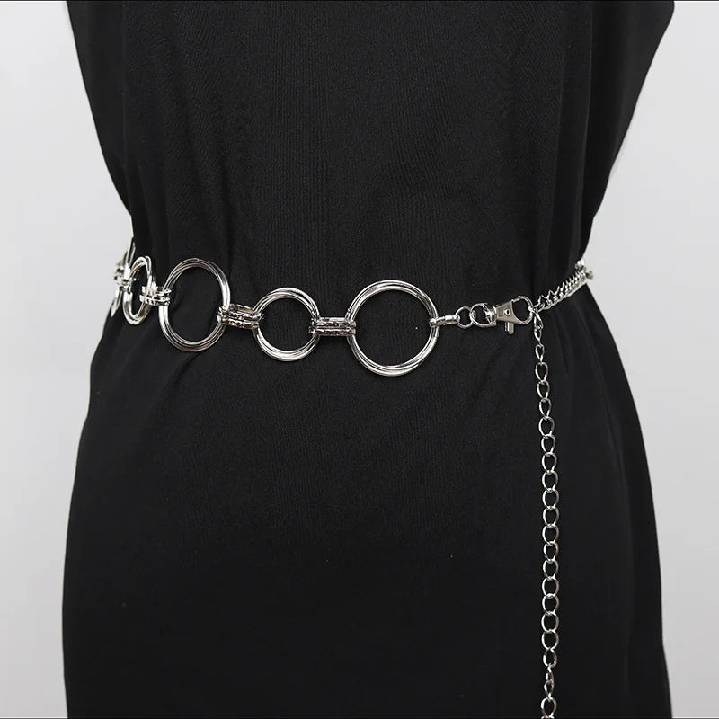 Women's Circle Metal Chain Belt – Gold & Silver Tassel Waistband Metal Chain Belt SWANS