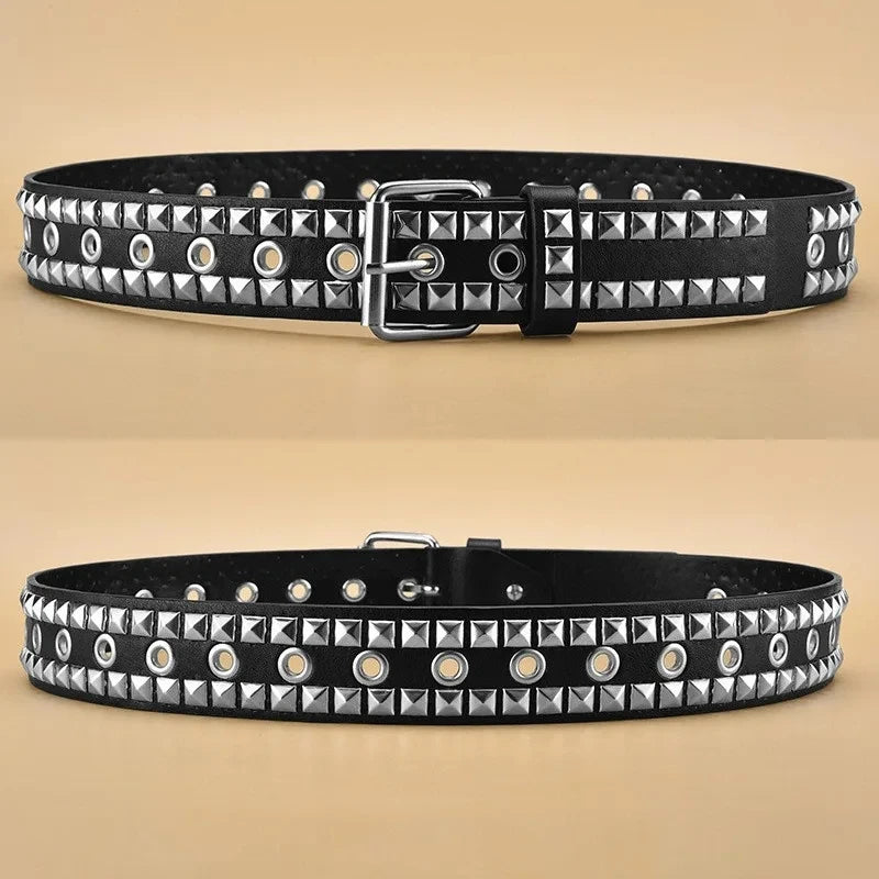 Square Bead Rivet Pyramid Belt – Unisex Punk Y2K PU Belt Rivet Punk Belt SWANS