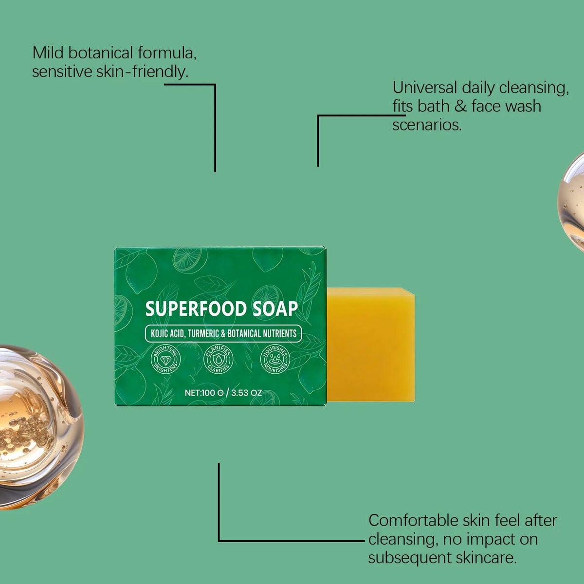Turmeric Kojic Acid Soap – Brightening & Deep Cleansing Bar 100g Brightening Soap Bar SWANS