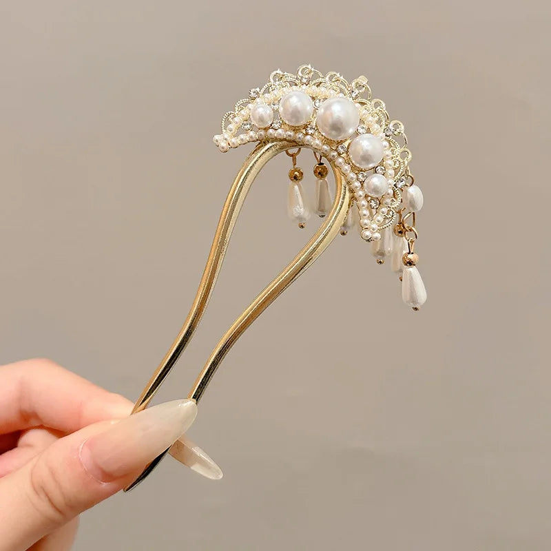 U-Shaped Floral Hair Comb Pin – Ancient Style Headpiece Hair Comb Pin SWANS Style R