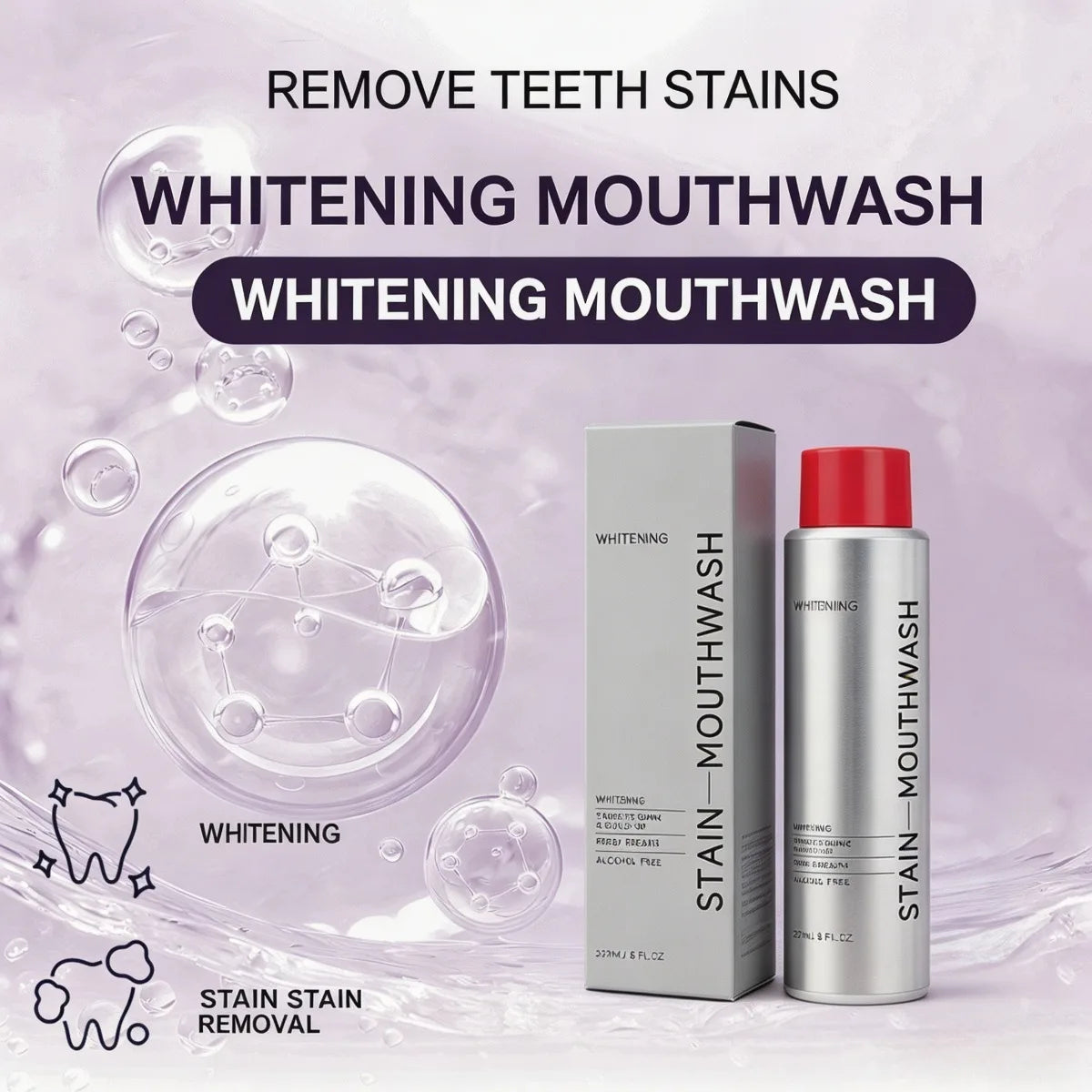 Ximonth Alcohol-Free Mouthwash – Stain Removal & Fresh Breath Oral Rinse Mouthwash SWANS