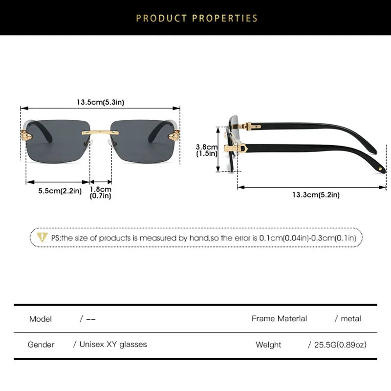 TOYEARN Rimless Square Sunglasses UV400 Vintage Wooden Grain Fashion Sunglasses SWANS