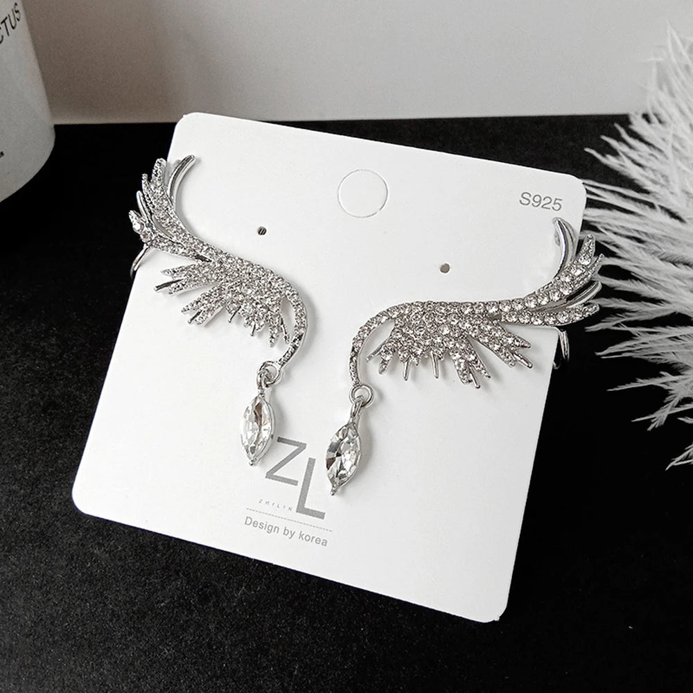 Rhinestone Wing Stud Earrings – Hypoallergenic Screw-Back Stud Earrings SWANS