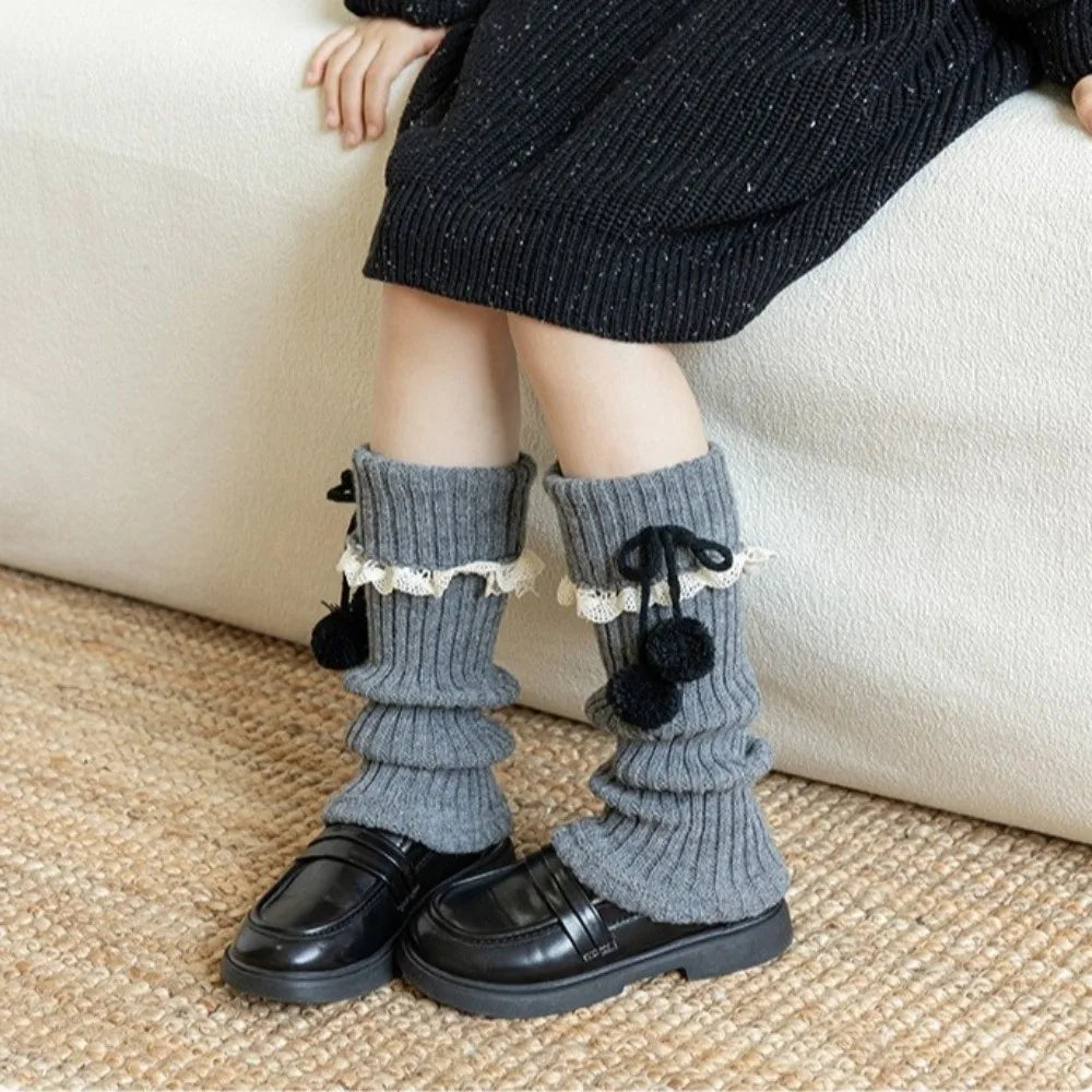 Girls Knitted Leg Warmers Bow Pompom Cotton – Ages 3–12 Girls Leg Warmers SWANS