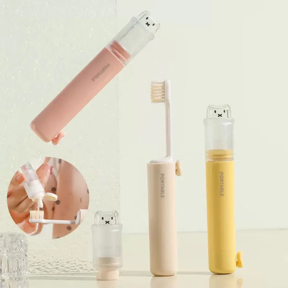 SWANS Foldable 2-in-1 Travel Toothbrush with Toothpaste Storage Travel Toothbrush Set SWANS