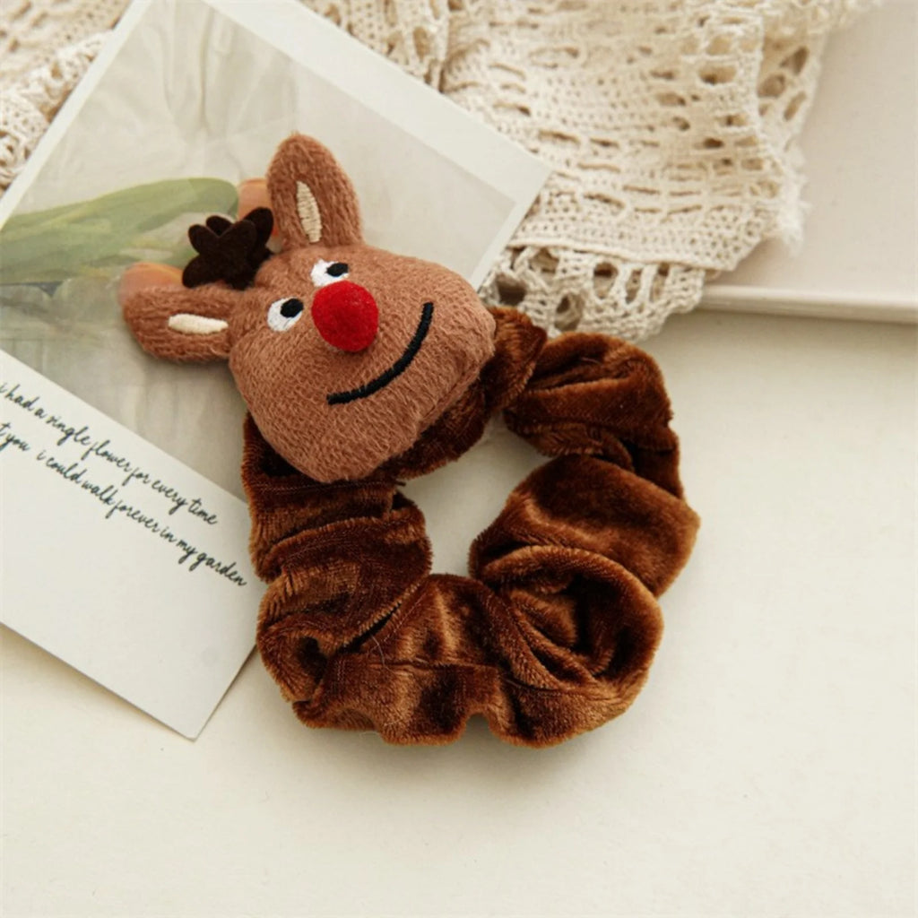 Christmas Velvet Scrunchie – Santa, Reindeer & Gift Design Velvet Hair Scrunchie SWANS Moose