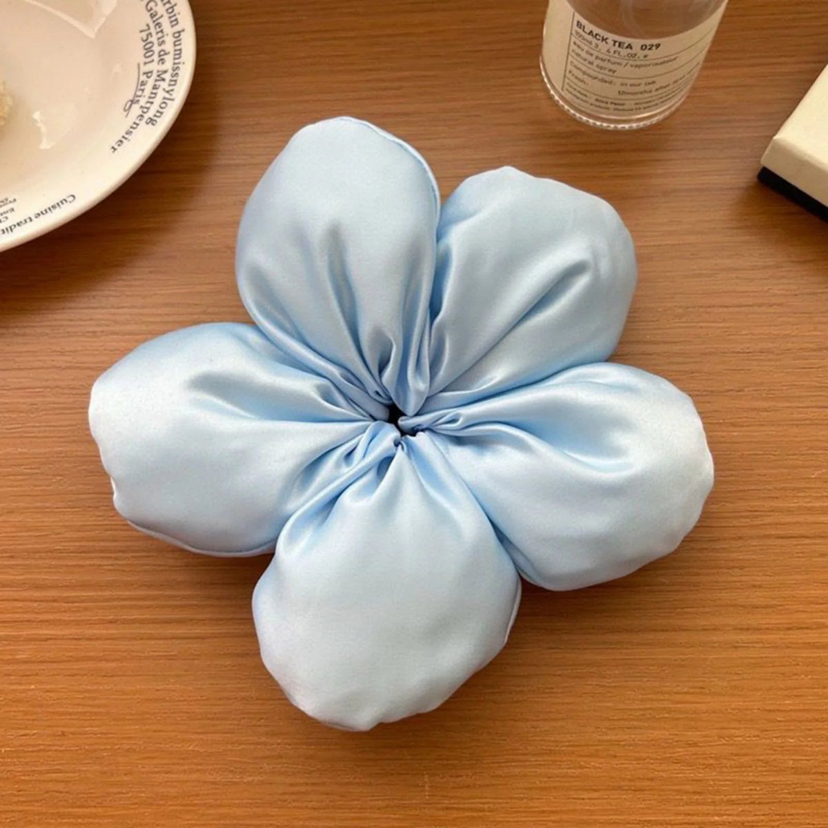 Large Satin Flower Hair Scrunchie – Blossom Hair Tie for Women Hair Scrunchie SWANS blue