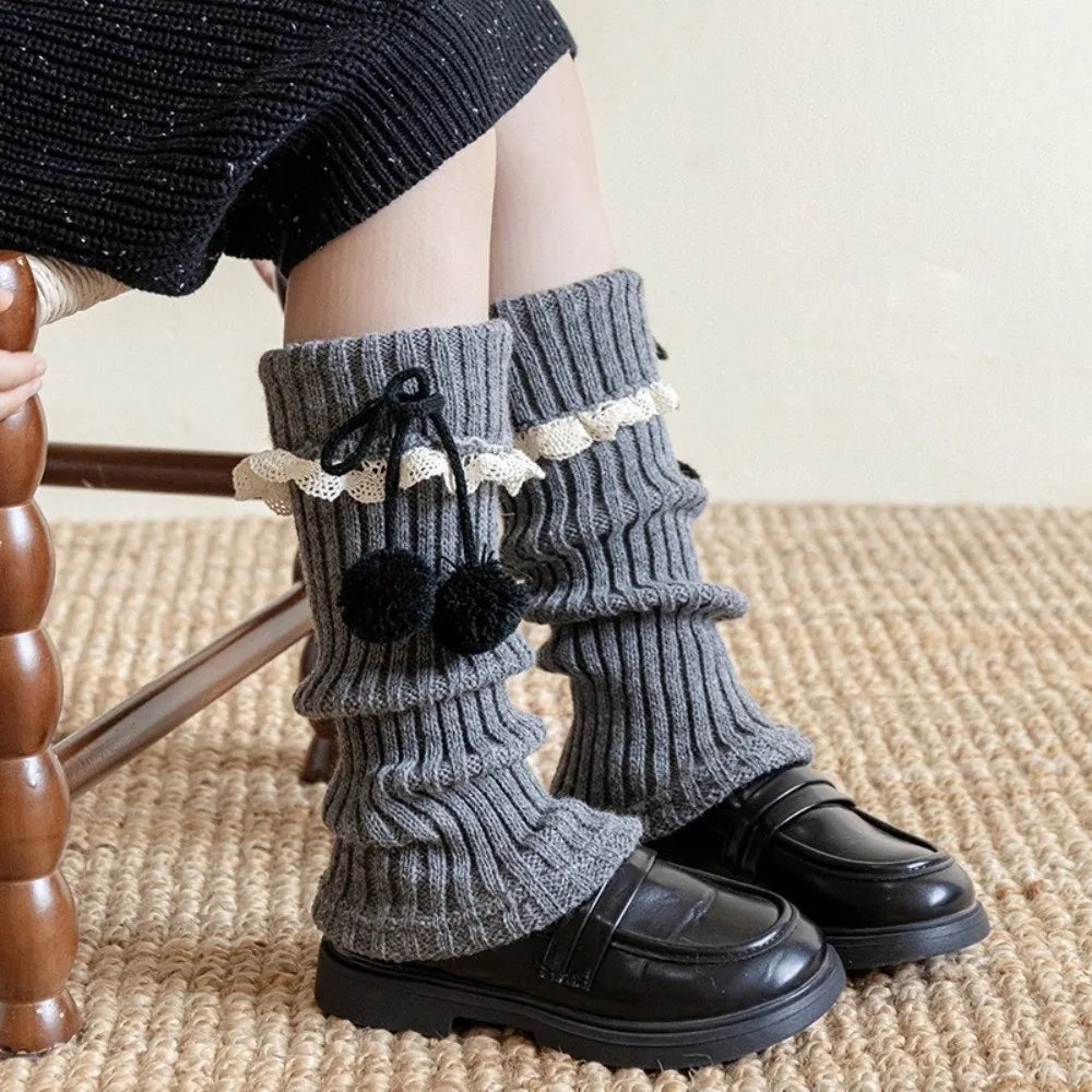 Girls Knitted Leg Warmers Bow Pompom Cotton – Ages 3–12 Girls Leg Warmers SWANS