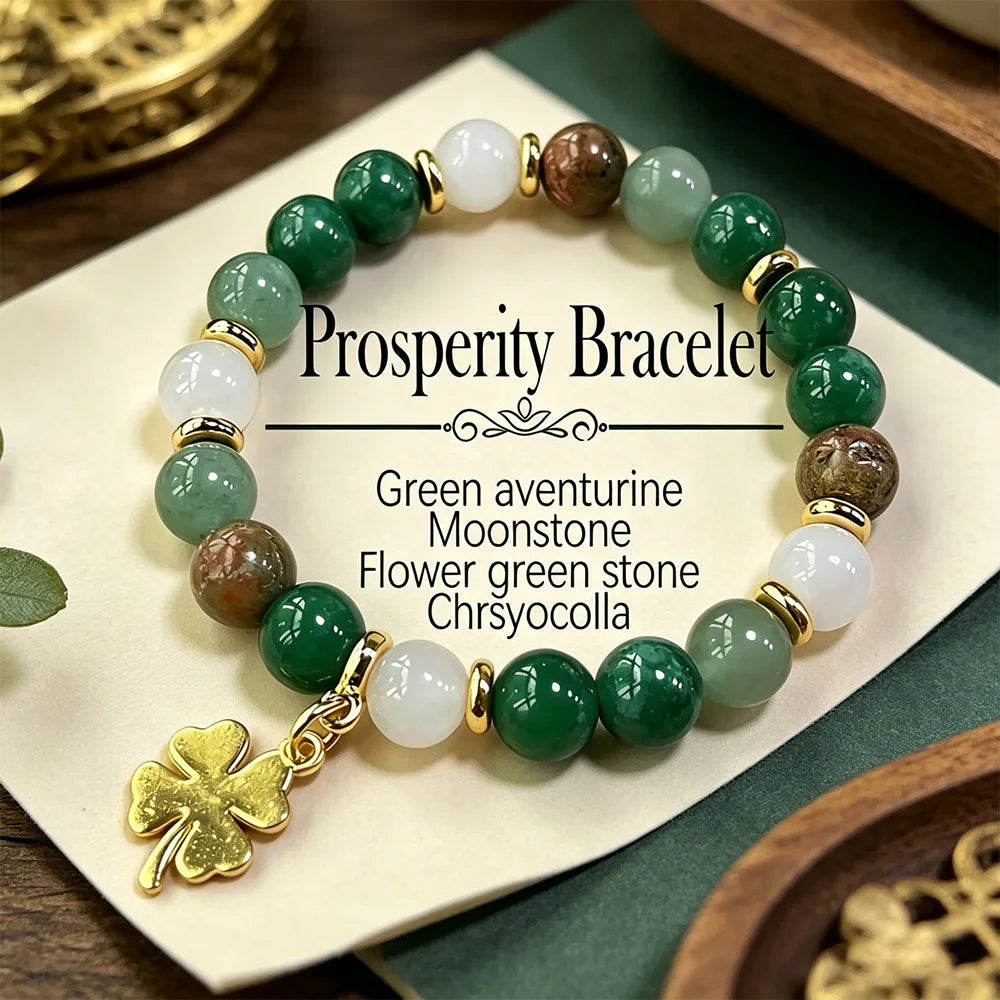 Retro Four Leaf Clover Beaded Bracelet – 8mm Handmade Women Beaded Bracelet SWANS dark green 19cm green