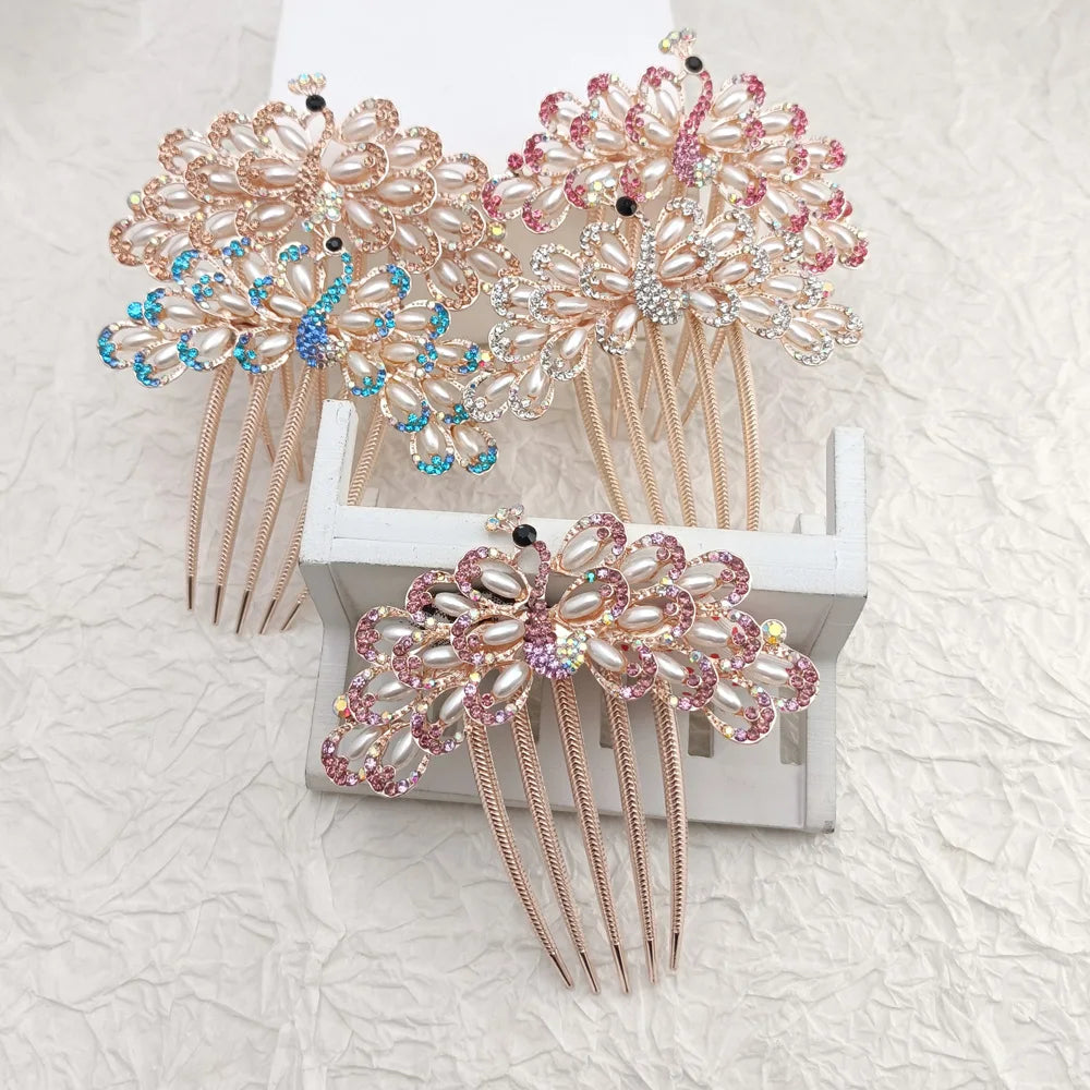 Women Crystal Phoenix Hair Comb – Rhinestone Alloy Clip Decorative Hair Comb SWANS