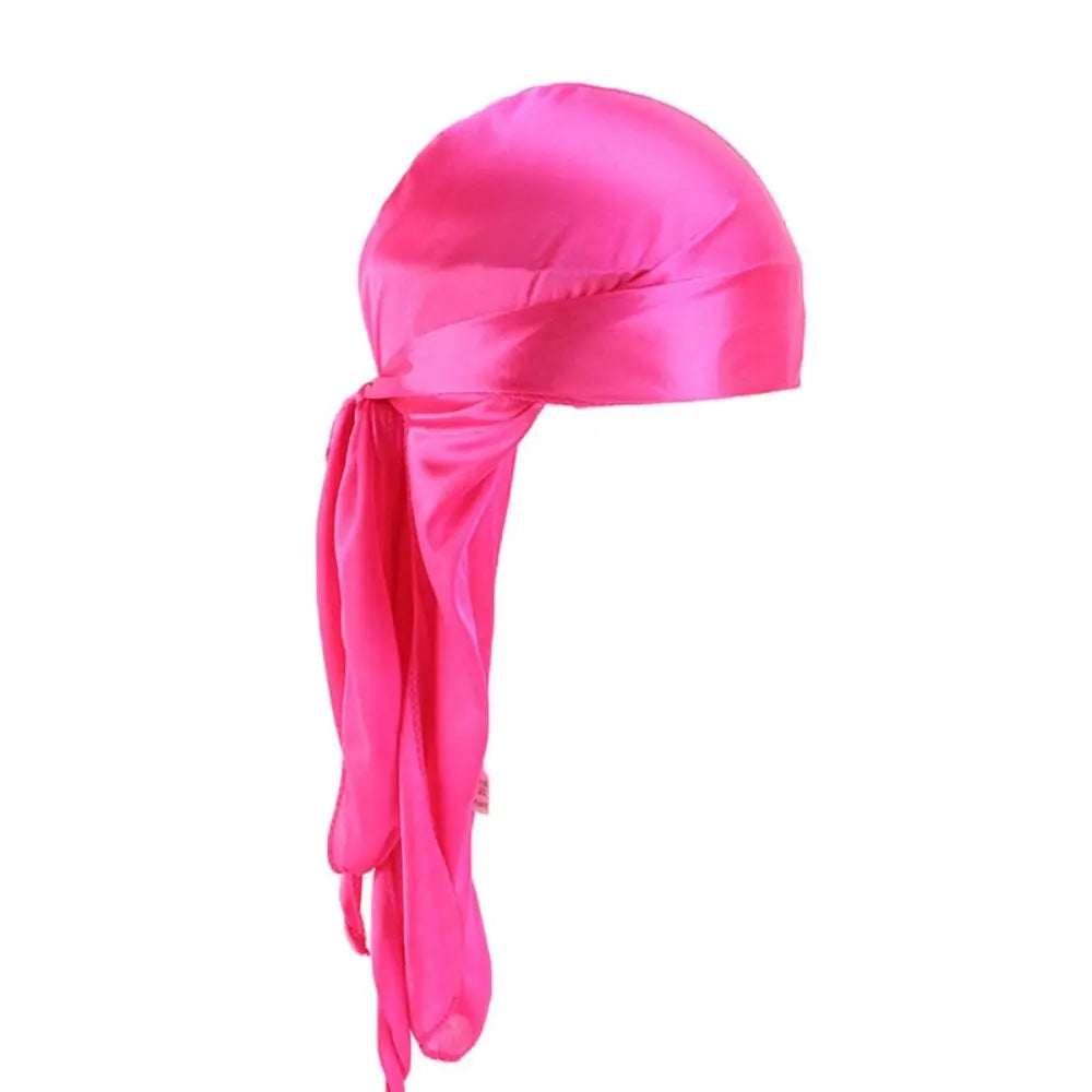 Pre-Tied Silk Durag Bandana Hat – Unisex Adjustable Head Wrap Bandana Head Wrap SWANS rose red