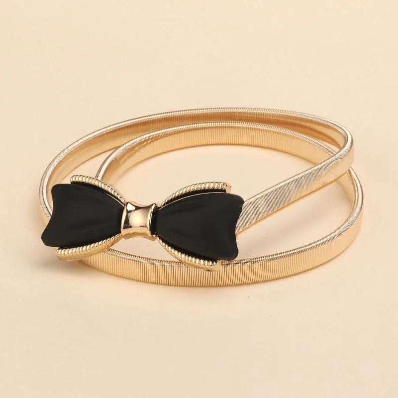 Retro Bow Waist Belt for Women – Thin Elastic Metal Dress Belt Women's Fashion Belt SWANS