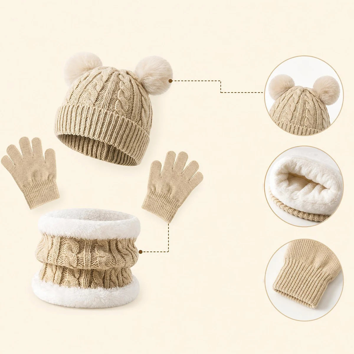 Kids Winter Knit Hat Scarf & Gloves 3-Piece Set Ages 5–12 Kids Winter Accessories SWANS