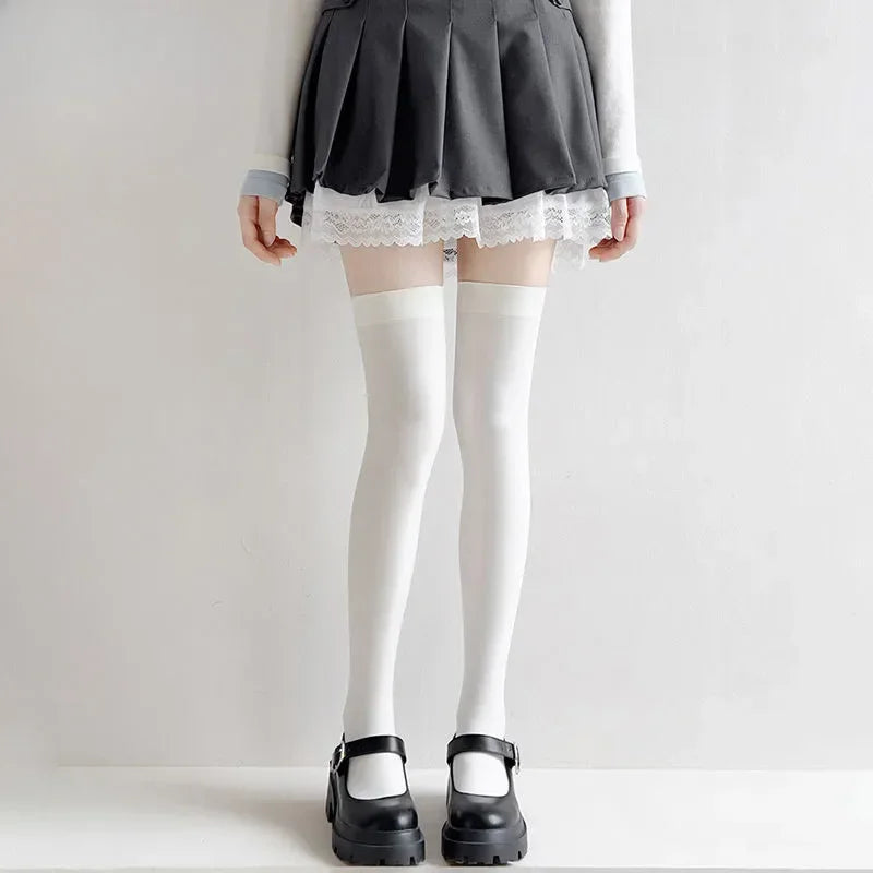 Women's Thigh High Stockings – Lolita Style Soft Knit Socks Thigh High Stockings SWANS Beige One Size