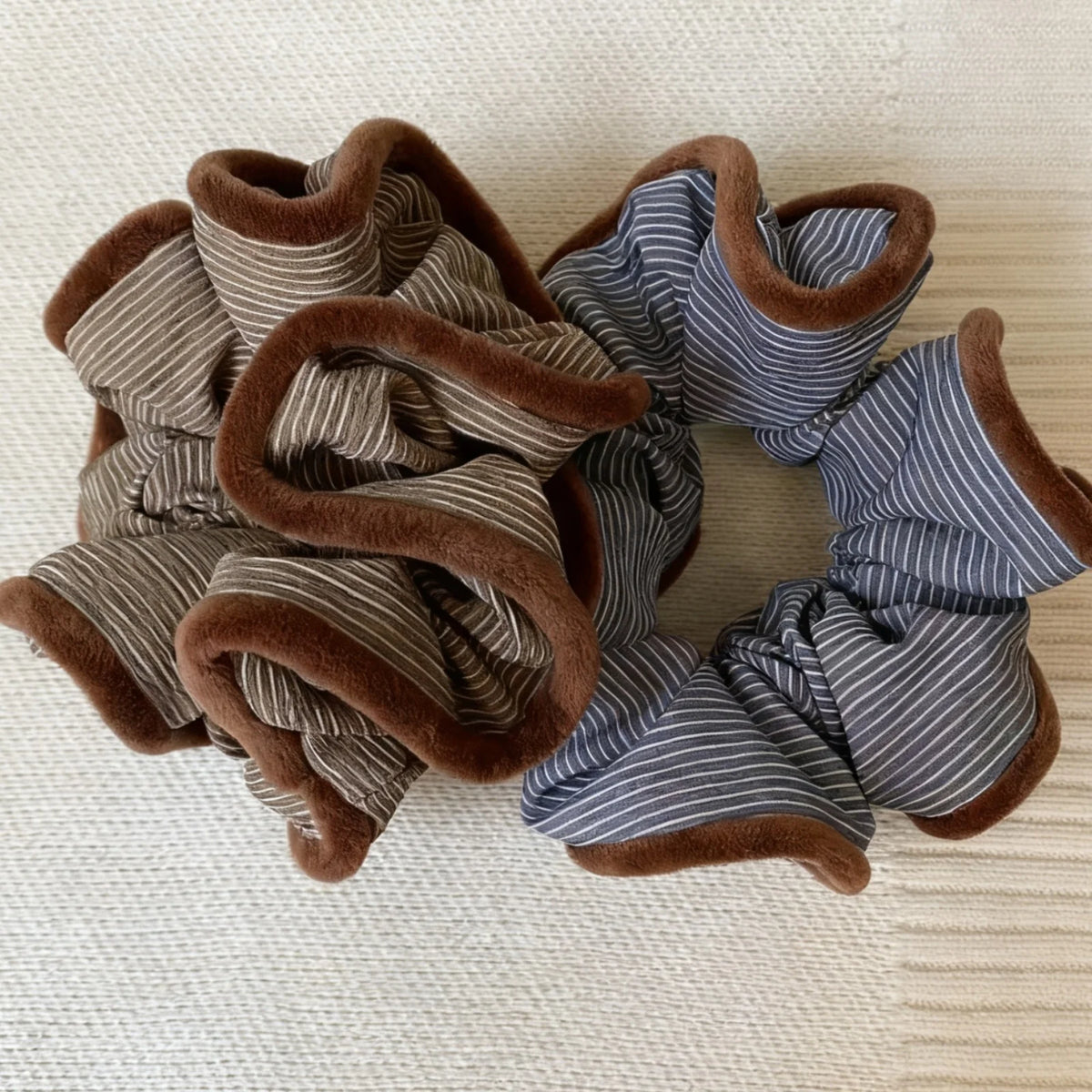 Striped Flannel Scrunchie – Soft Fleece Elastic Hair Band Flannel Hair Scrunchie SWANS