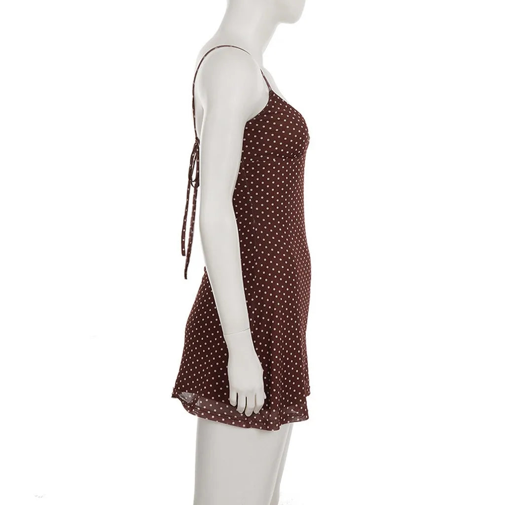 Women's V-Neck Polka Dot Mini Dress – High Waist A-Line Mini Dress SWANS