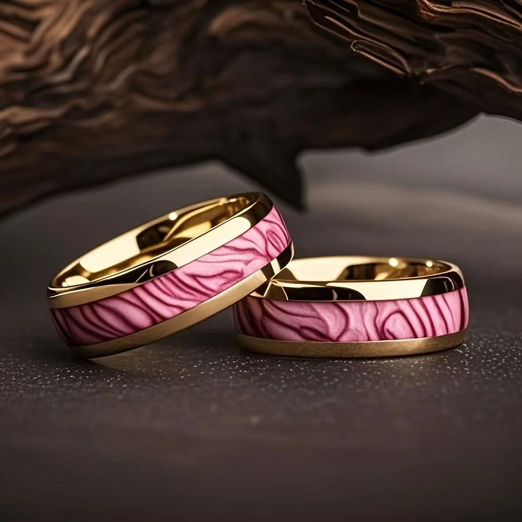 Pink Abalone Shell Ring Gold-Tone Stainless Steel Unisex Fashion Ring SWANS 10