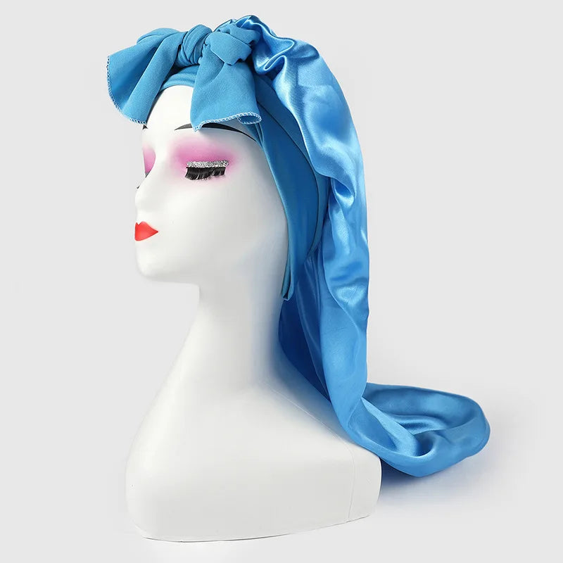 Extra Long Satin Bonnet – Anti-Frizz Sleep Cap for All Hair Types Satin Sleep Bonnet SWANS 1pcs Lake Blue