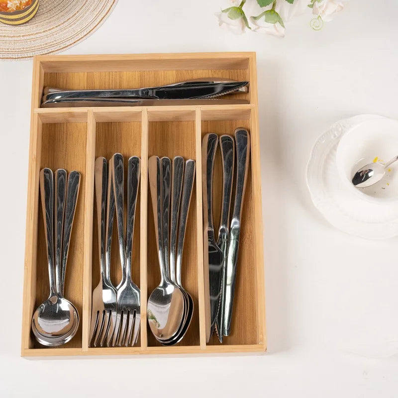 Bamboo Utensil Drawer Organizer – Cutlery & Silverware Tray Drawer Organizer Tray SWANS