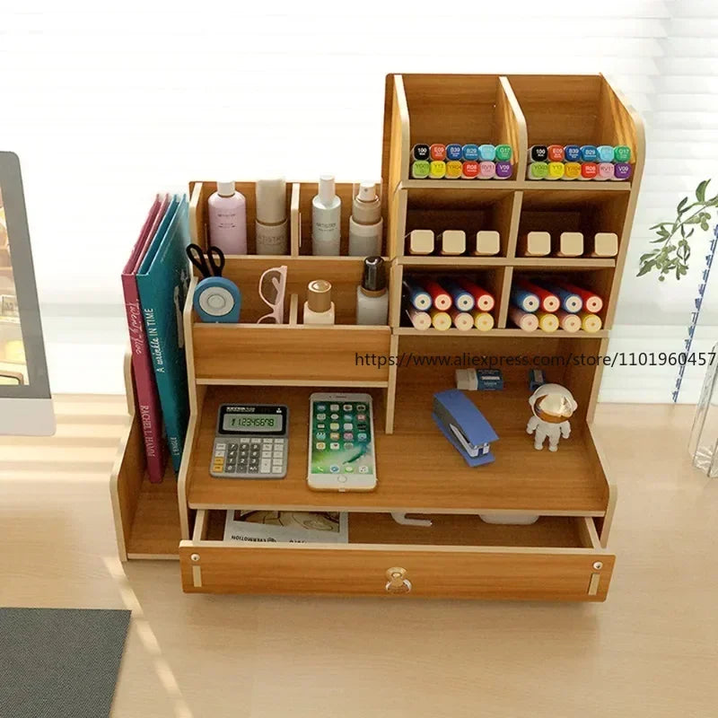 SWANS Large Wood Desktop Pen Holder – Drawer Style Organizer Desktop Pen Holder SWANS