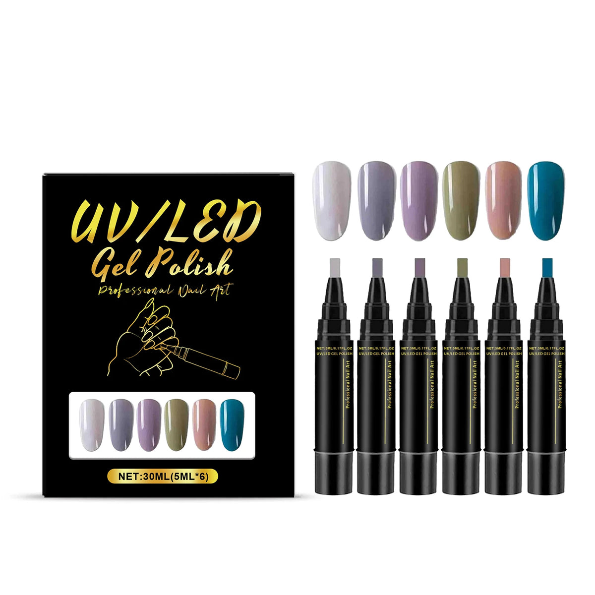 6-Color UV LED Gel Nail Polish Pen Set – DIY Manicure Kit Gel Nail Polish Set SWANS SKU 03