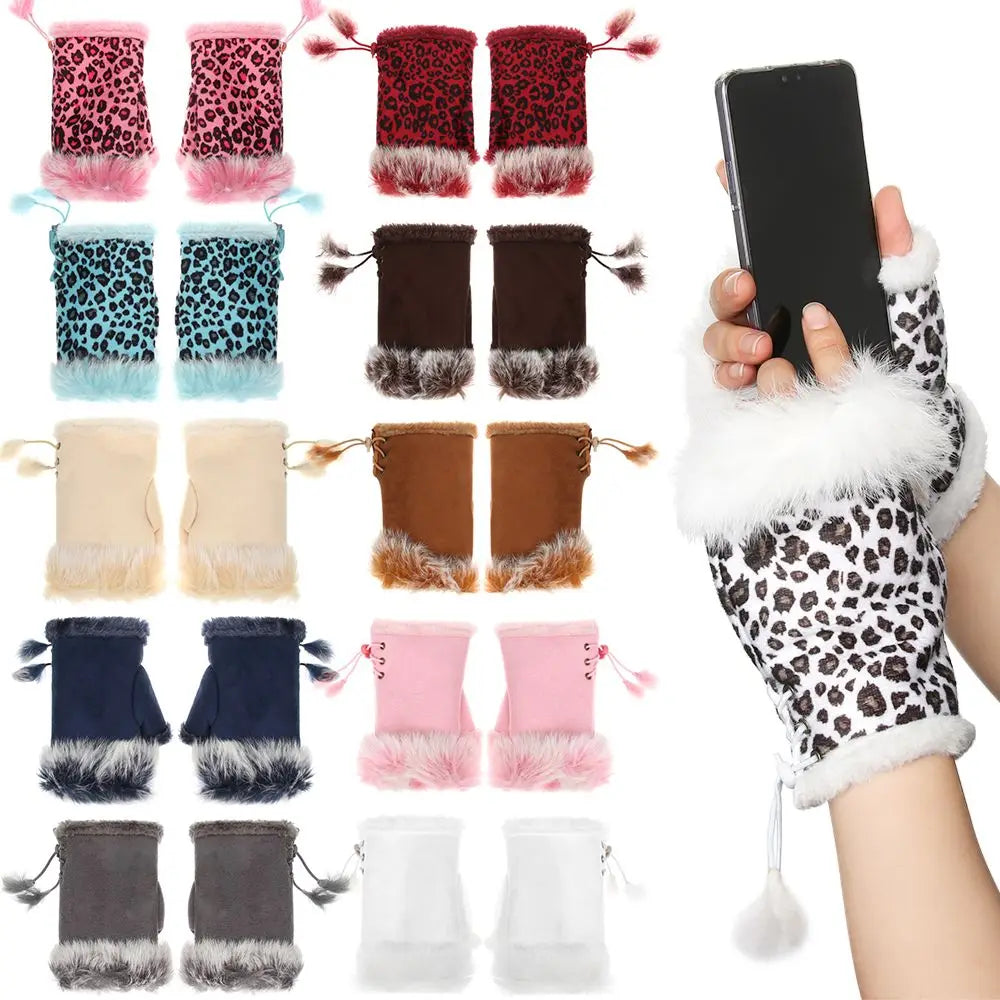 Women's Faux Rabbit Hair Fingerless Winter Gloves – 17 Colors Fingerless Winter Gloves SWANS