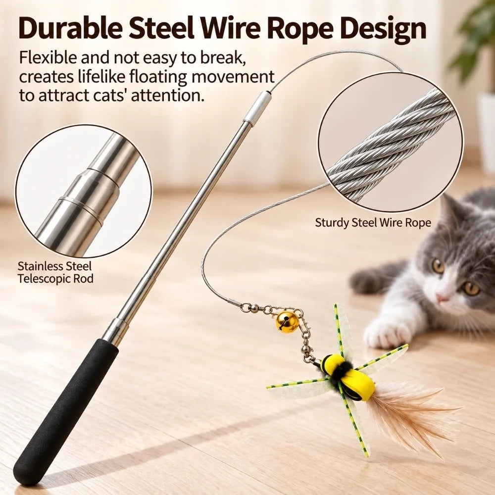 SWANS Retractable Cat Teaser Wand – Telescopic Steel Wire Toy Interactive Cat Toy SWANS