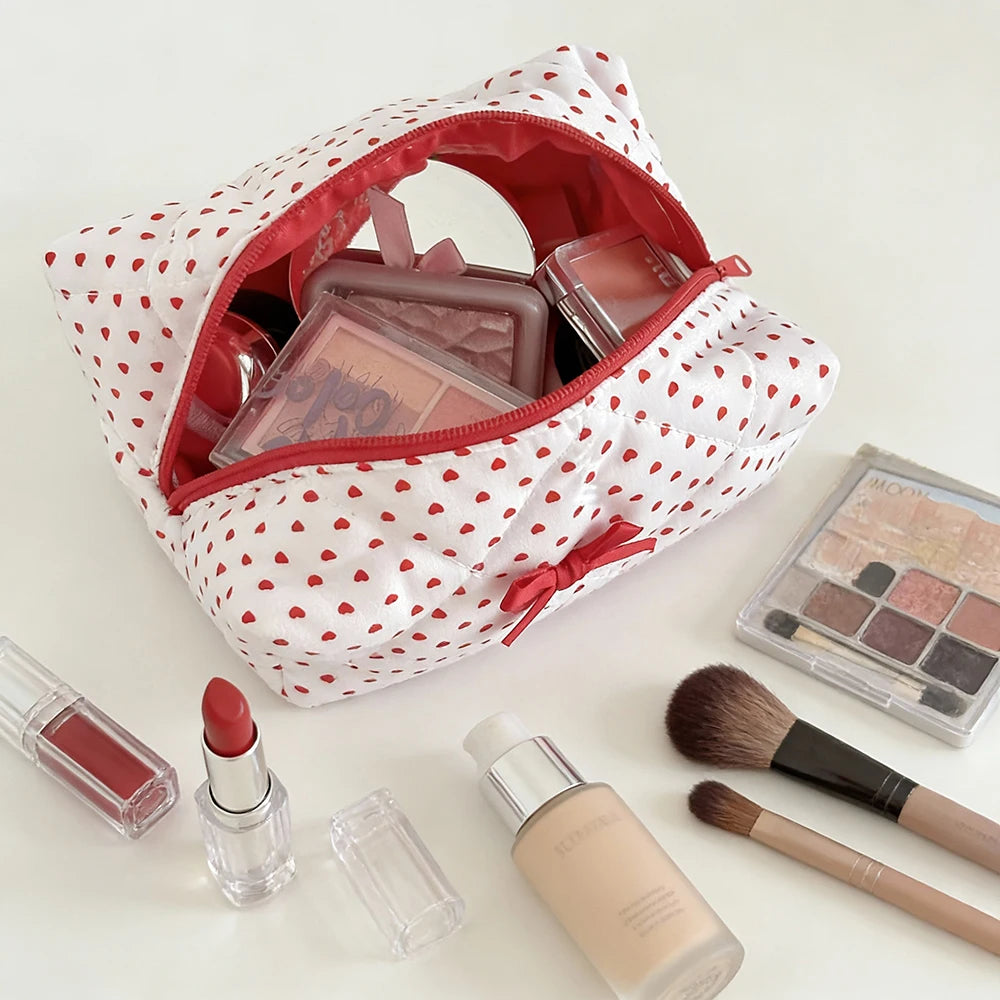 Red Heart Cosmetic Bag – Cute Zipper Makeup Pouch Organizer Makeup Bag SWANS