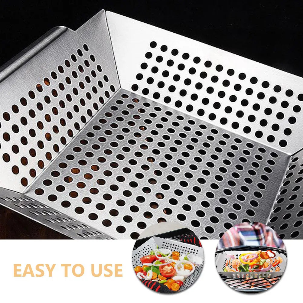 Stainless Steel BBQ Grill Pan & Topper – Double Handle Reusable BBQ Grill Pan SWANS