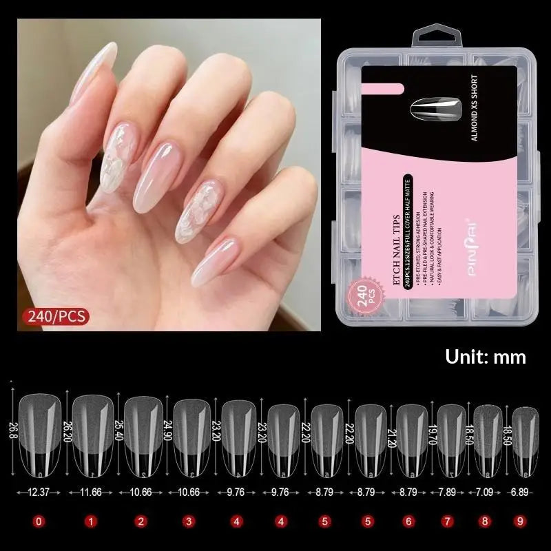 YOVIP 240pcs Short Almond Press-On Nail Tips – Half Matte Press-On Nail Tips SWANS A6